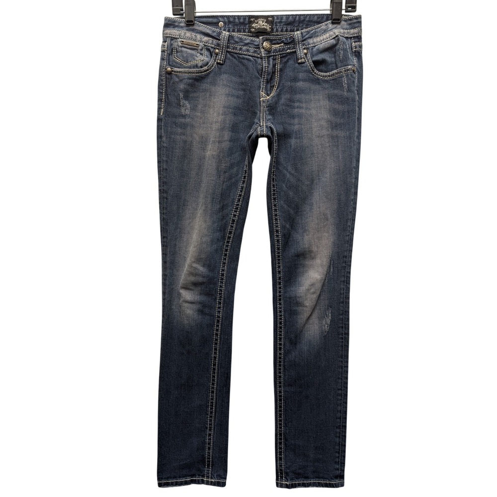 Rerock for Express Skinny Jeans Womens 4R Blue‎ Contrast Stitch Low Rise